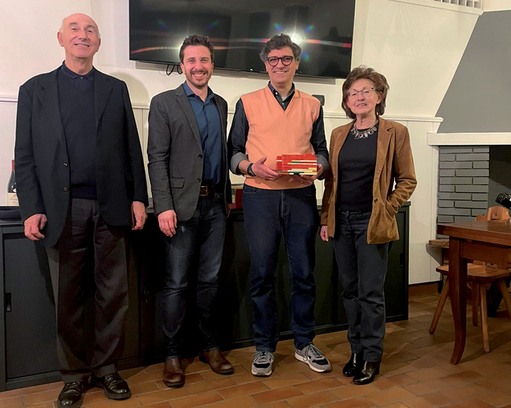 Da sinistra: Giamberto Bochese, Francesco Corcioni, Michele Tonin e Silvana Anna Bianchi, durante una serata Progetto ILIE in collaborazione con Vinamour e DalSanta Enoteca